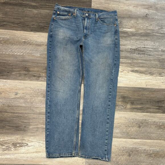 Levis 505 Mid Wash Faded Blue‎ Mens 37x31 Regular Straight Denim Jeans Red Tab - Picture 2 of 14